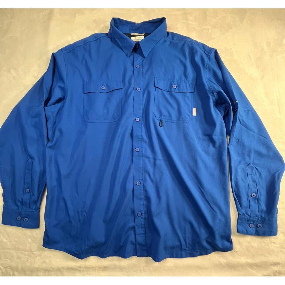 COLUMBIA Mens XXL Shirt Omni-Shade Royal Blue Vented‎ Back